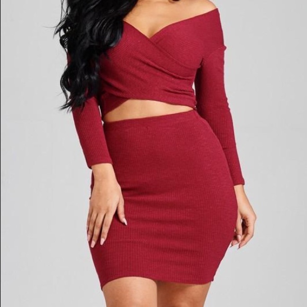 Two Piece Crop Top and Skirt Knit Sweater Set